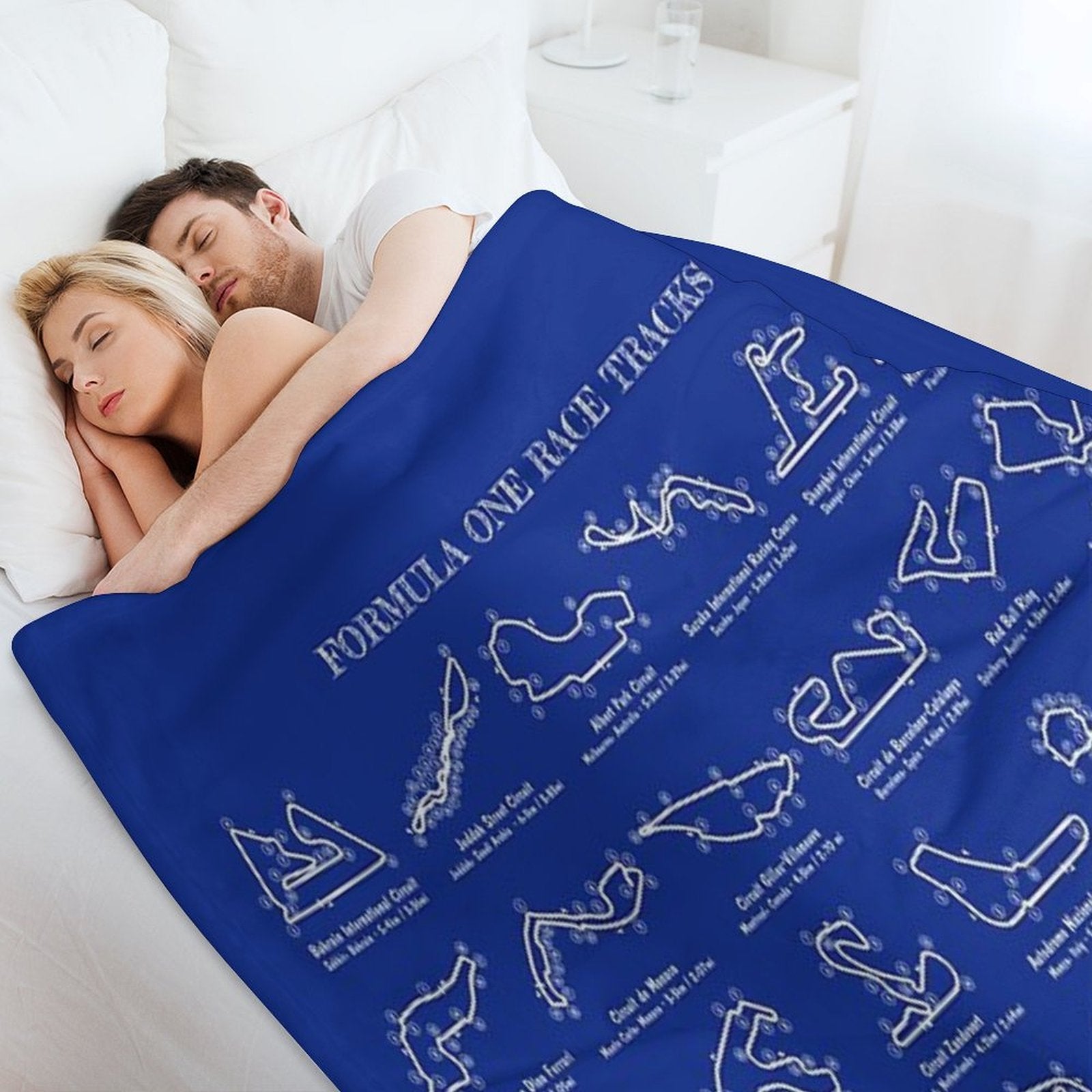 F1 Race Tracks  (White Stencil-No Background) Plush Throw Blanket