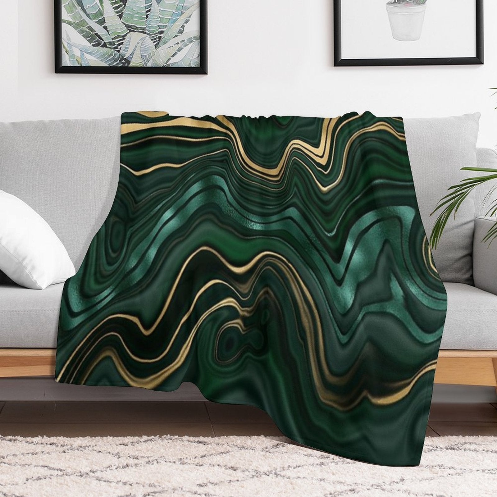 Emerald Green And Gold  Malachite Pattern Easy Care Throw Blanket