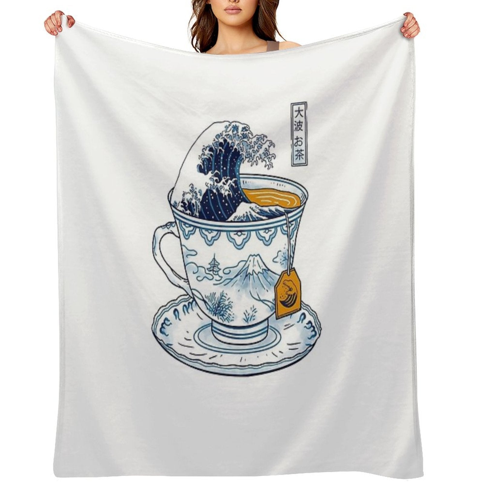The Great Kanagawa Tea Sustainable Throw Blanket