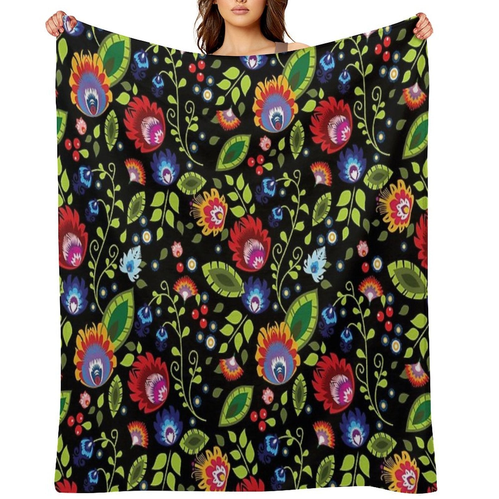 Polish Folklore - Beautiful Composition on Black Multi-functional Throw Blanket