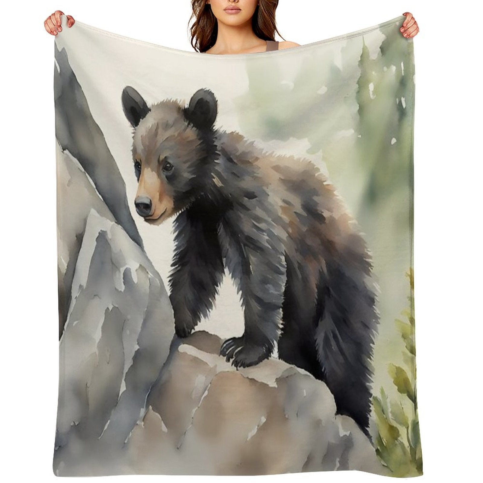 Black Bear Cub Machine-washable Throw Blanket