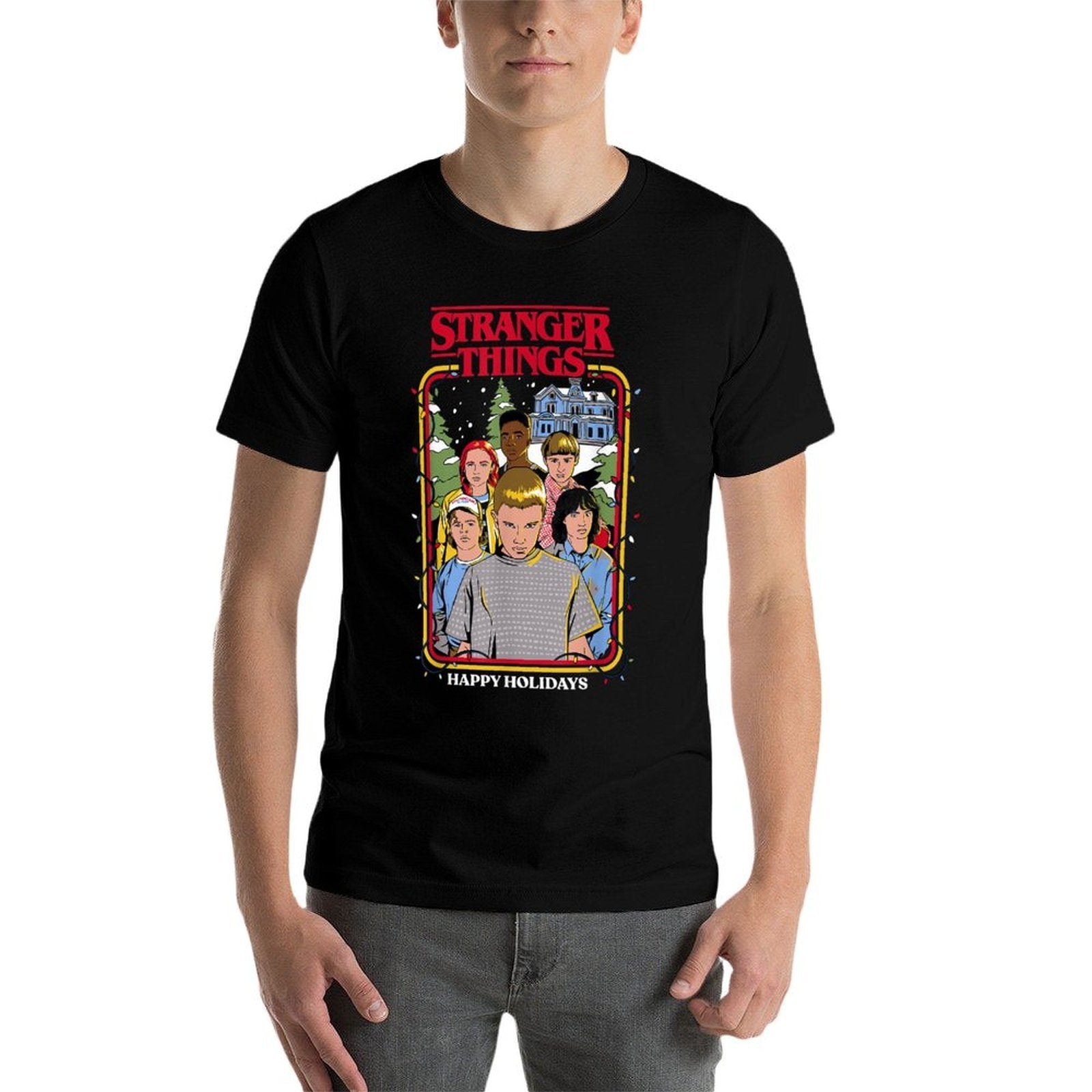 Stranger Things Christmas Happy Holidays Group Sketch  Odor-resistant T-Shirt