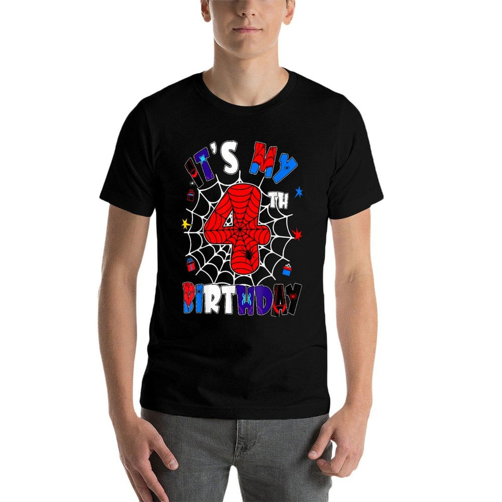 It's My 4th Birthday Spider Theme Party Boys 4 Years Old  Polyester Blend T-Shirt