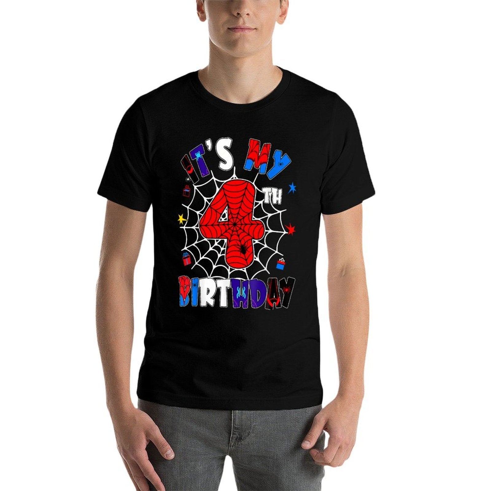 It's My 4th Birthday Spider Theme Party Boys 4 Years Old  Polyester Blend T-Shirt