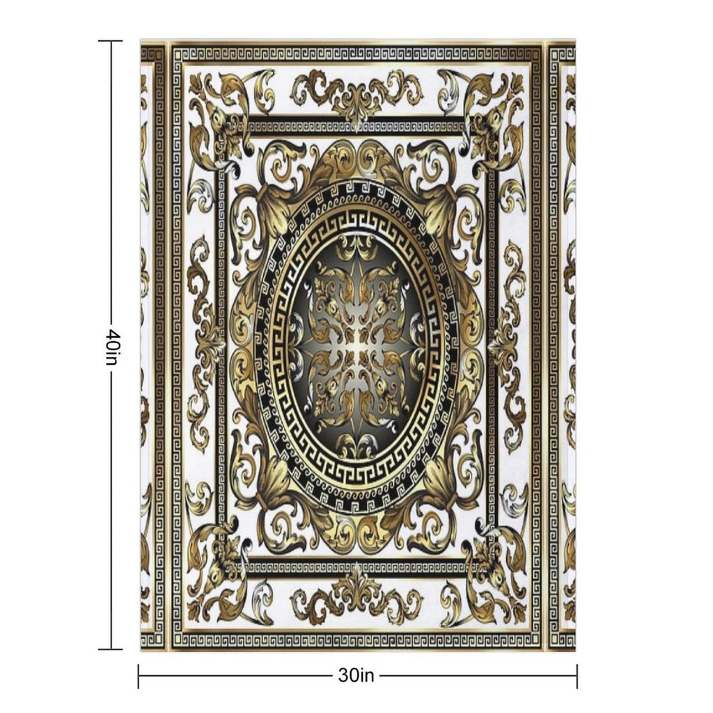 Ornate Baroque White Gold Black Greek Keys Gift-ready Throw Blanket