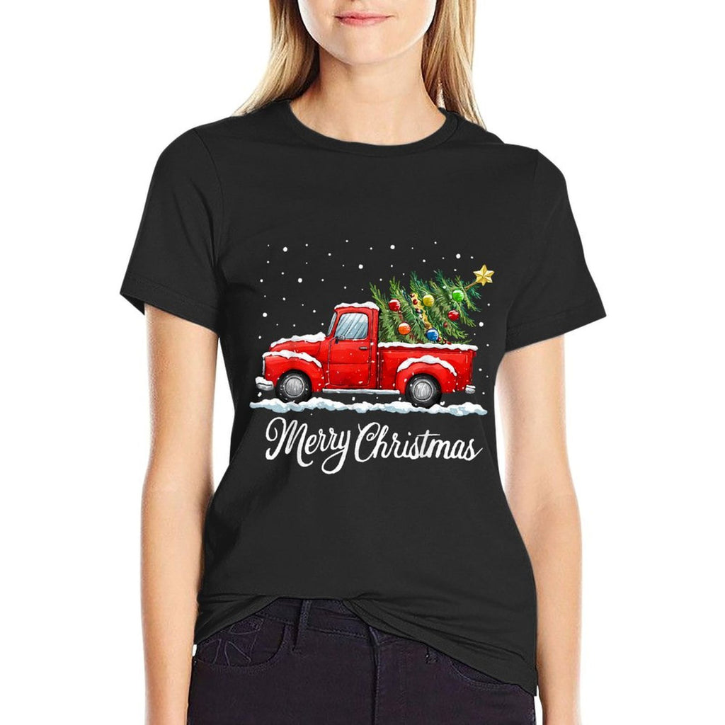 Vintage Merry Christmas Red Truck Old Fashioned Christmas  Relaxed-fit T-Shirt