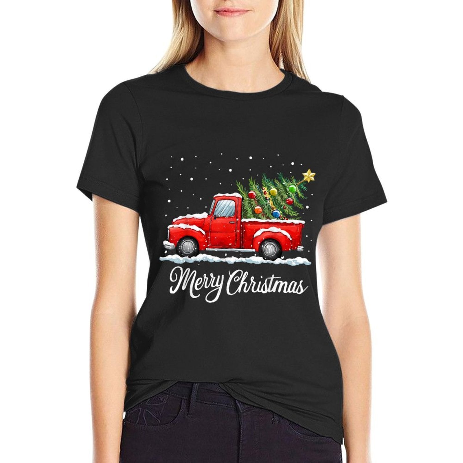 Vintage Merry Christmas Red Truck Old Fashioned Christmas  Relaxed-fit T-Shirt