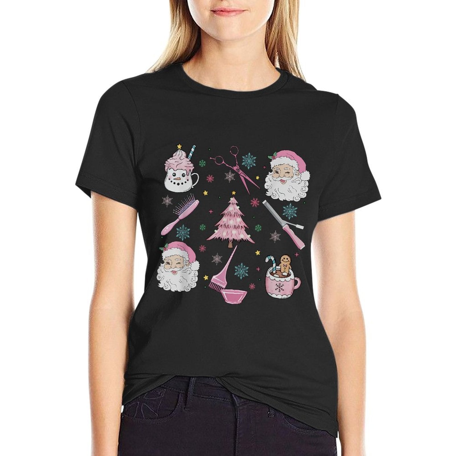 Retro Christmas Hairstylist Santa Coffee Latte Hairdresser Comfortable T-Shirt
