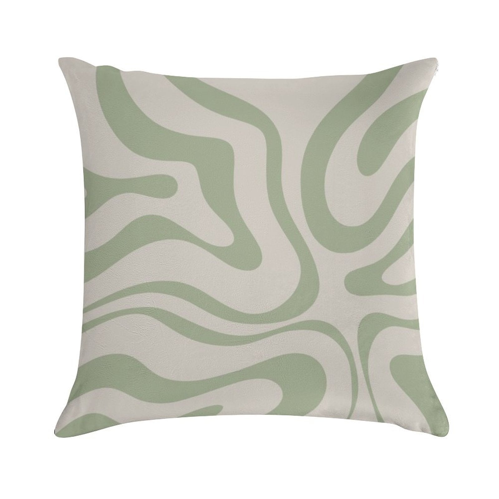 Liquid Swirl Abstract Pattern in Beige And Sage Green Soft Shrink-Resistant Throw Pillow