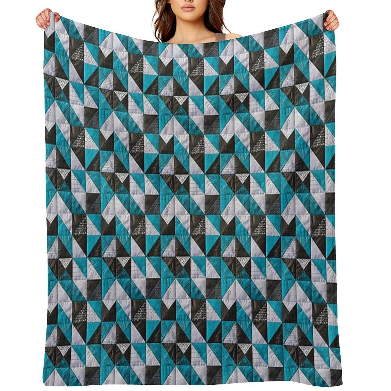 Lazy Patchwork in Blue And Black Tones Shrink-resistant Throw Blanket