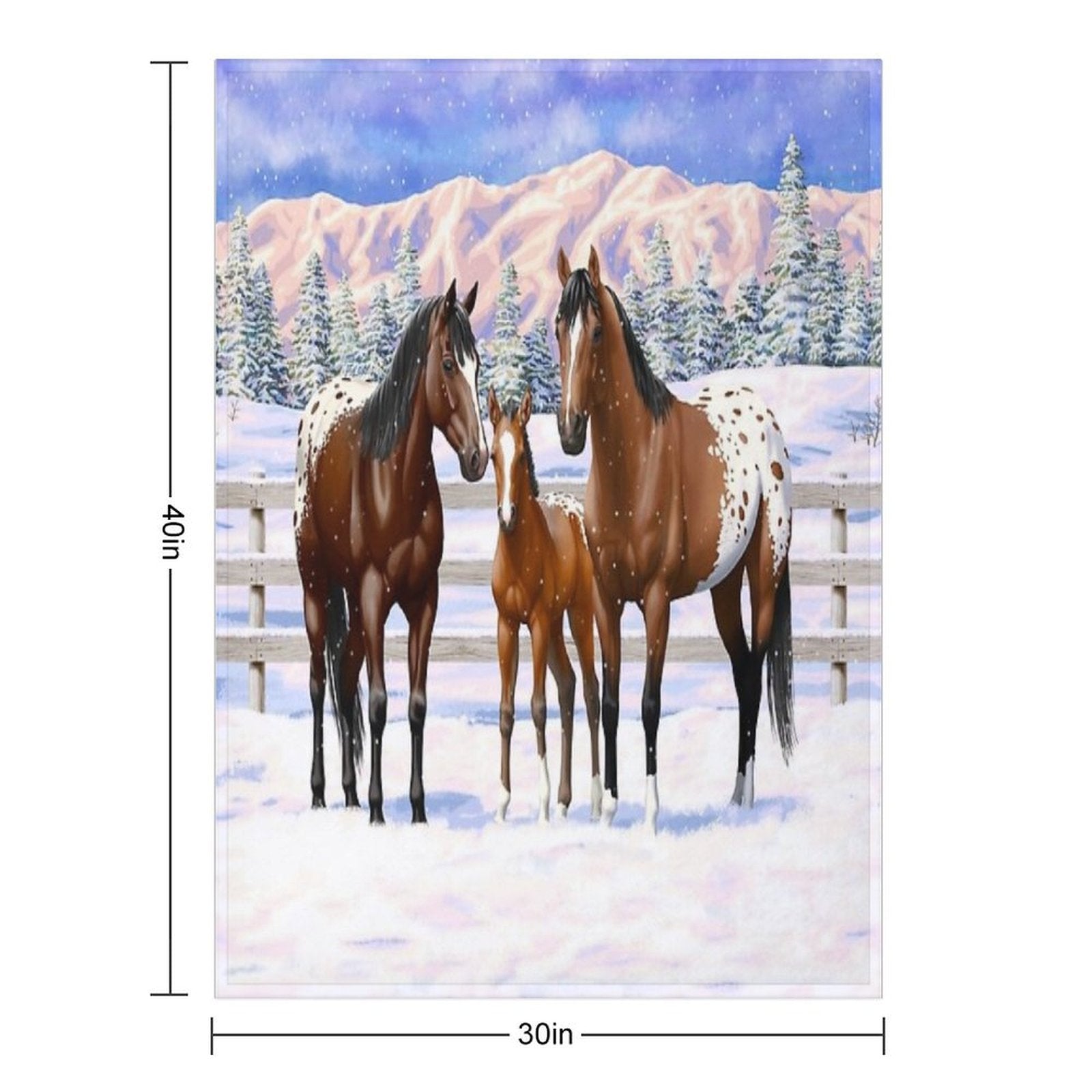 Bay Appaloosa Quarter Horses In Winter Snow Wrinkle-free Throw Blanket