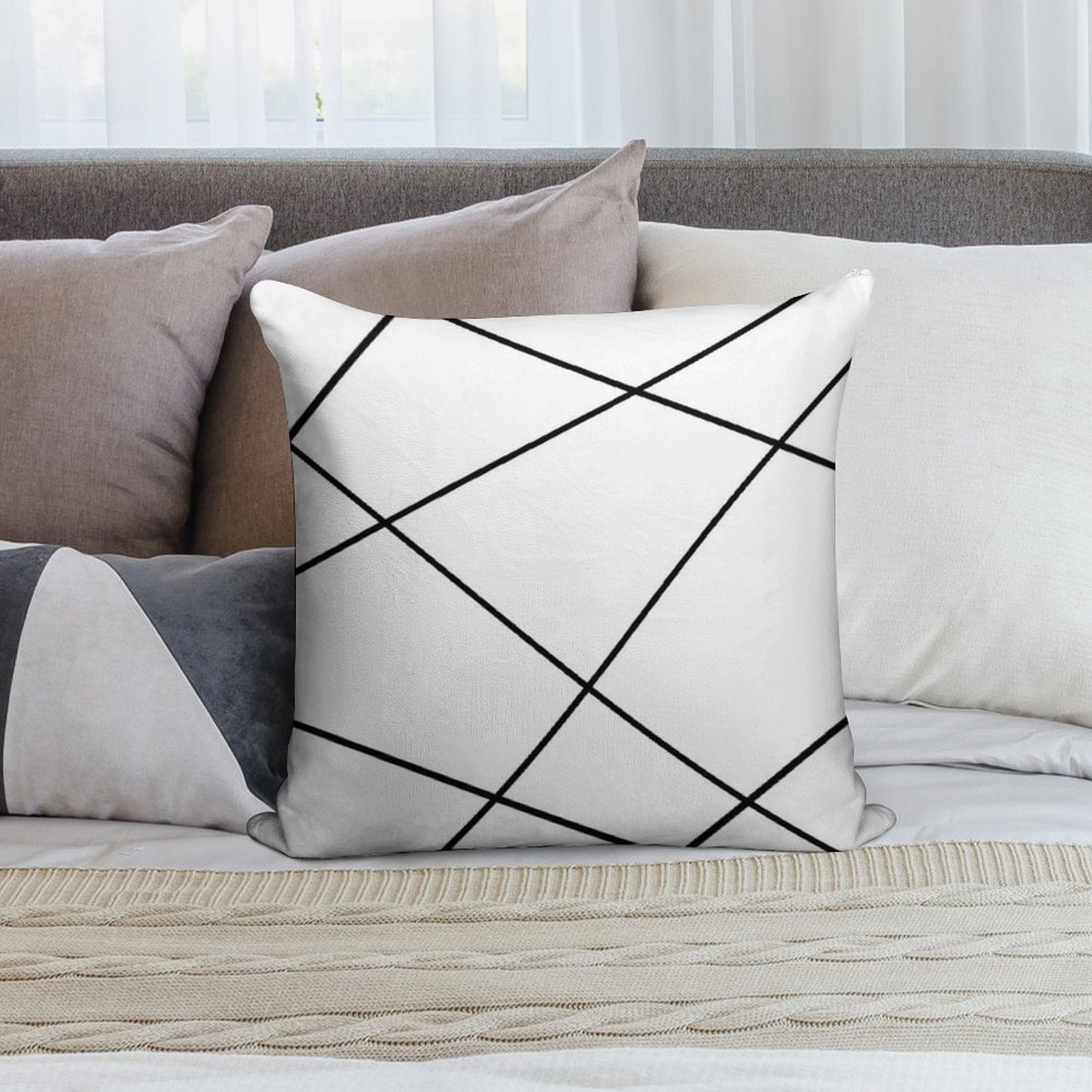 Geometric Abstract - White And Black. Soft Style Accent Throw Pillow
