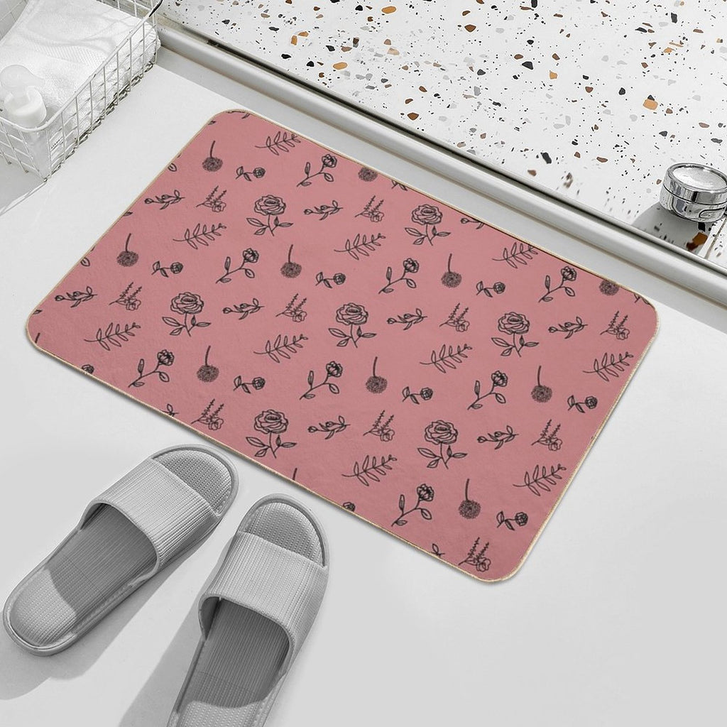 Flower Pattern PinkRed Back  Absorbent Bath Mat
