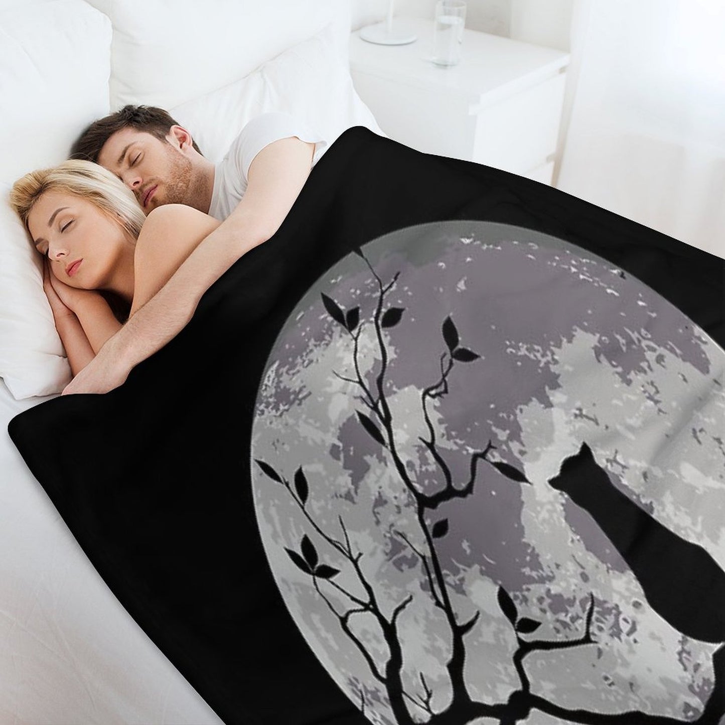 The Cat And The Moon Compact Throw Blanket
