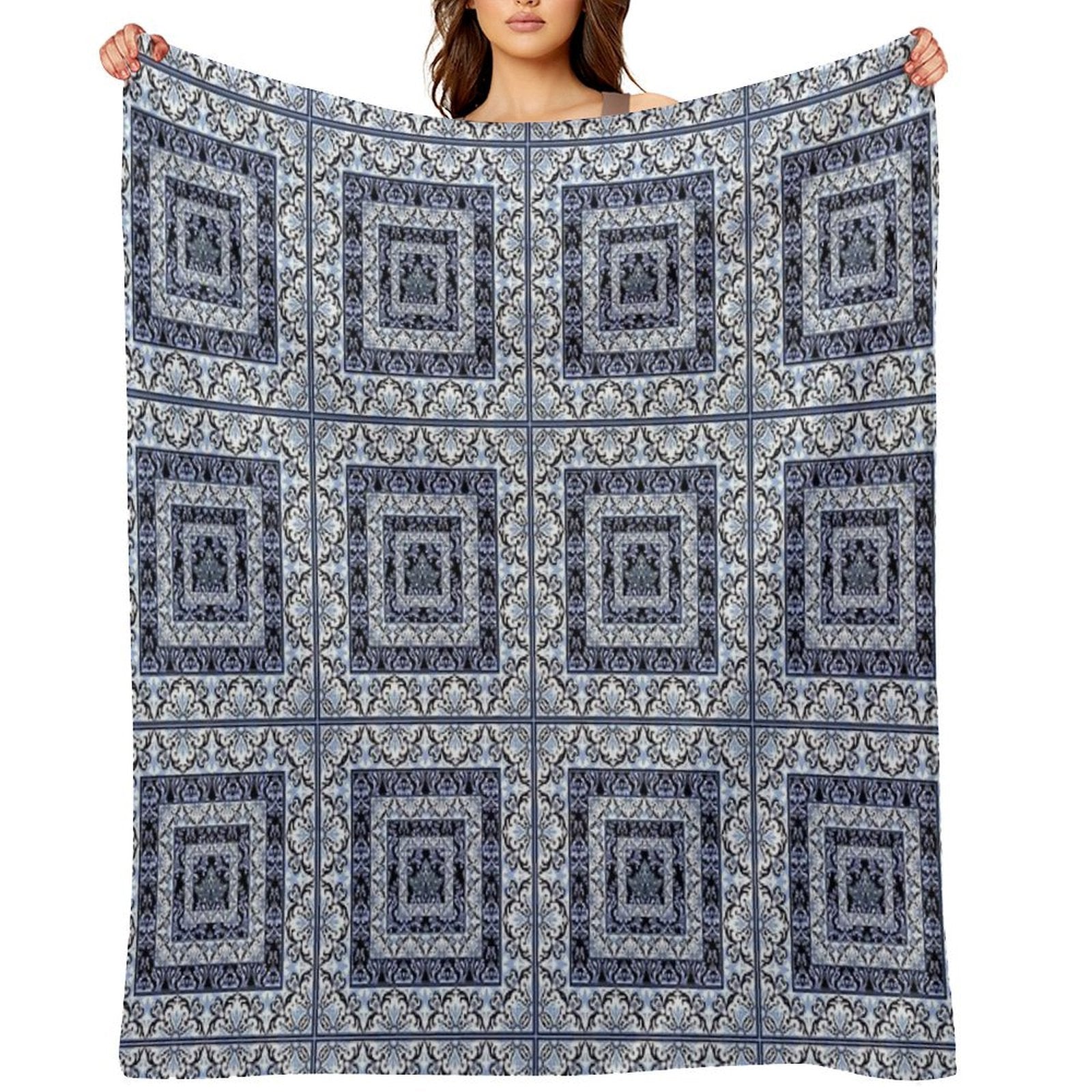 Damask Mosaic Tile Art Multi-functional Throw Blanket