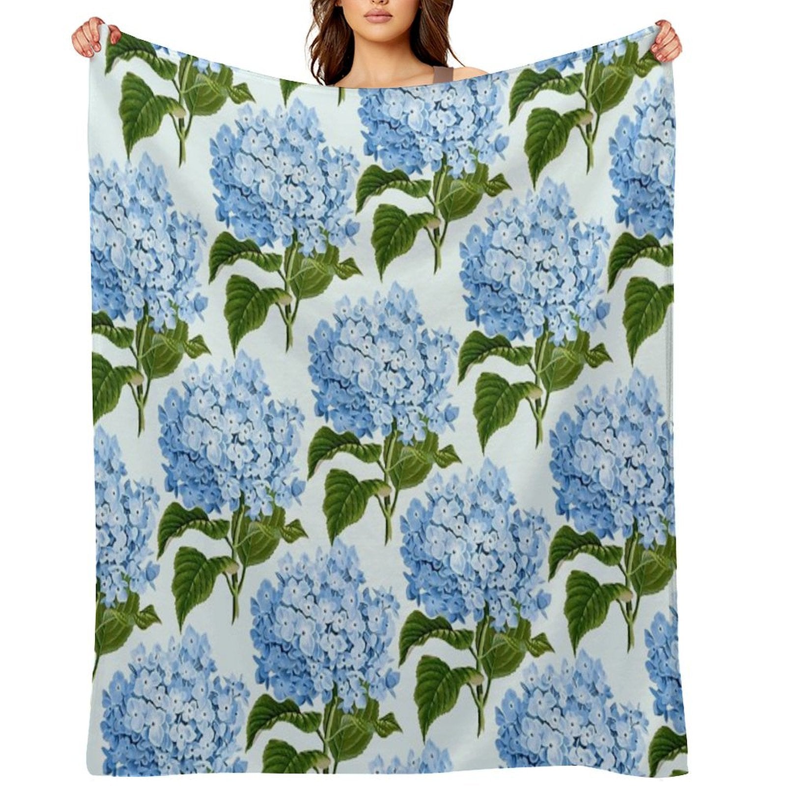 Blue Hydrangea Print - Floral Print Gift-ready Throw Blanket