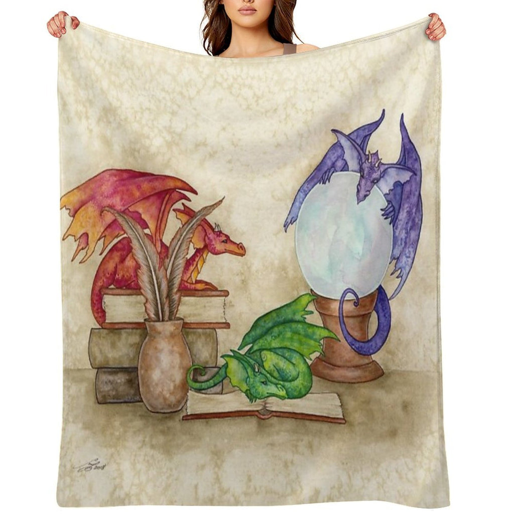 Dragons In The Library Eco-conscious Throw Blanket
