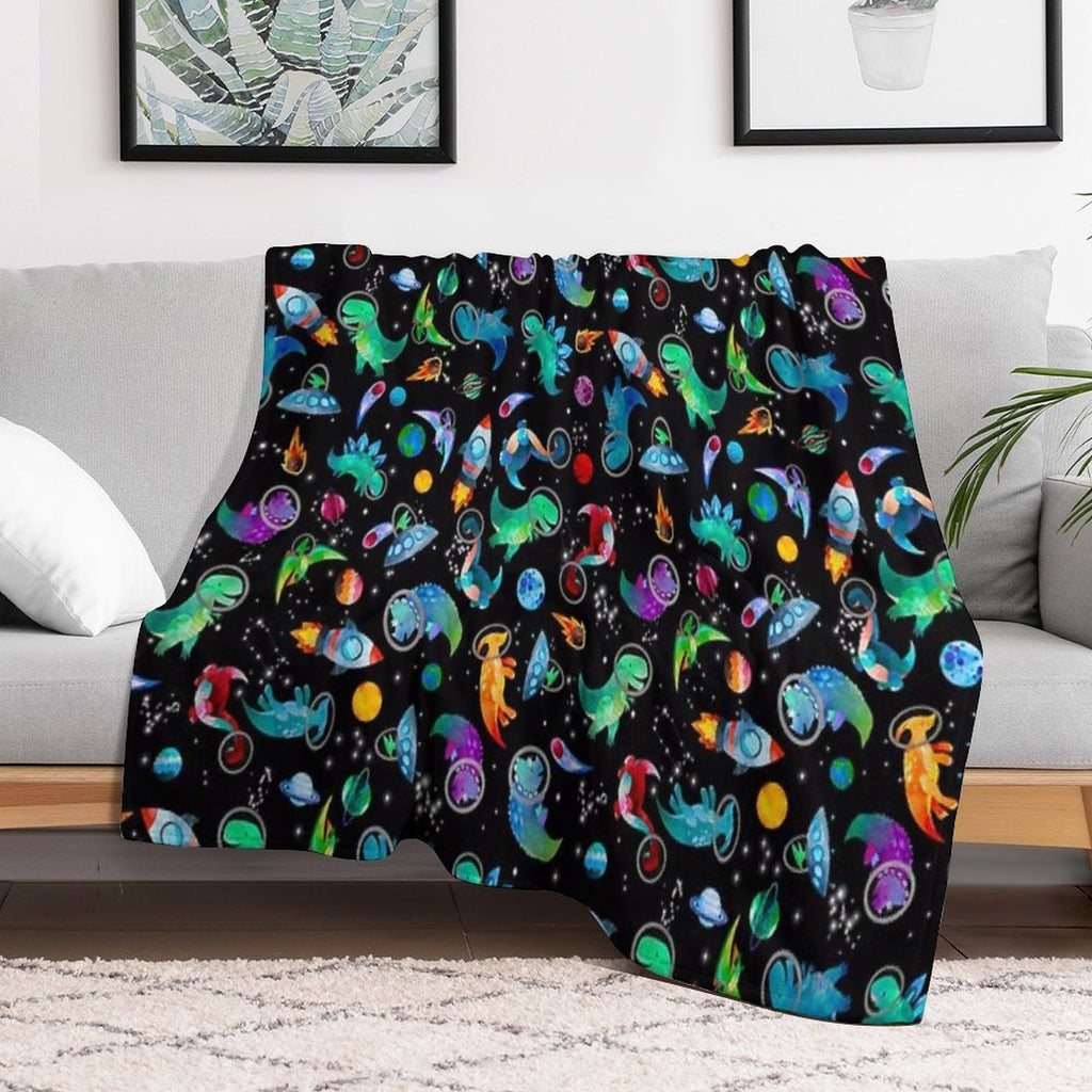 Watercolor Space Dinosaurs Galaxy Pattern Compact Throw Blanket