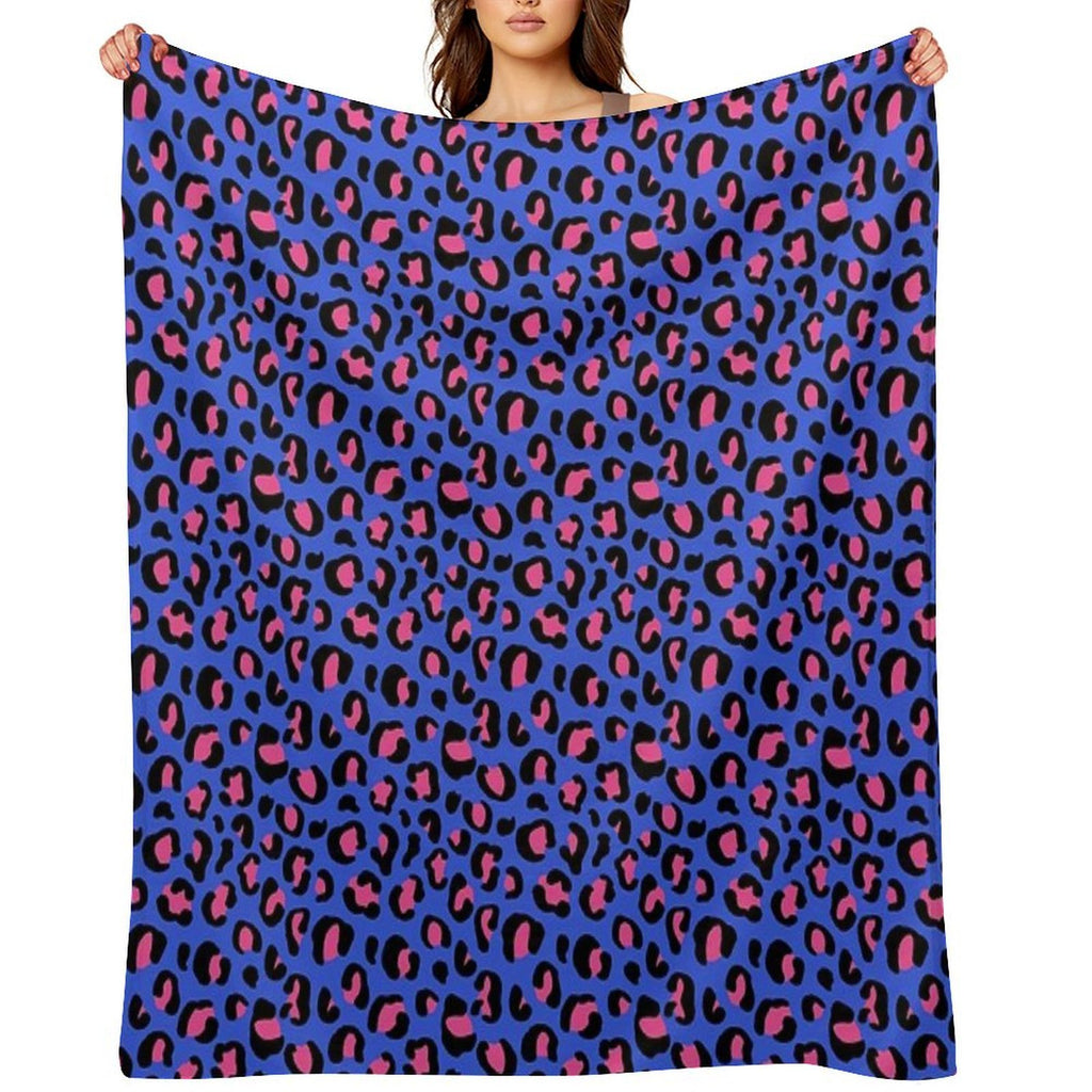 Leopard Print Pink on Blue Pattern Machine-washable Throw Blanket