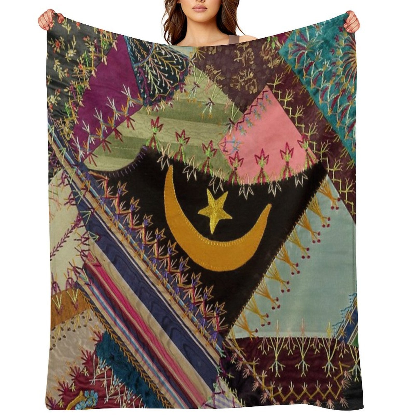 Antique Multicolor Crazy Quilt Premium Throw Blanket