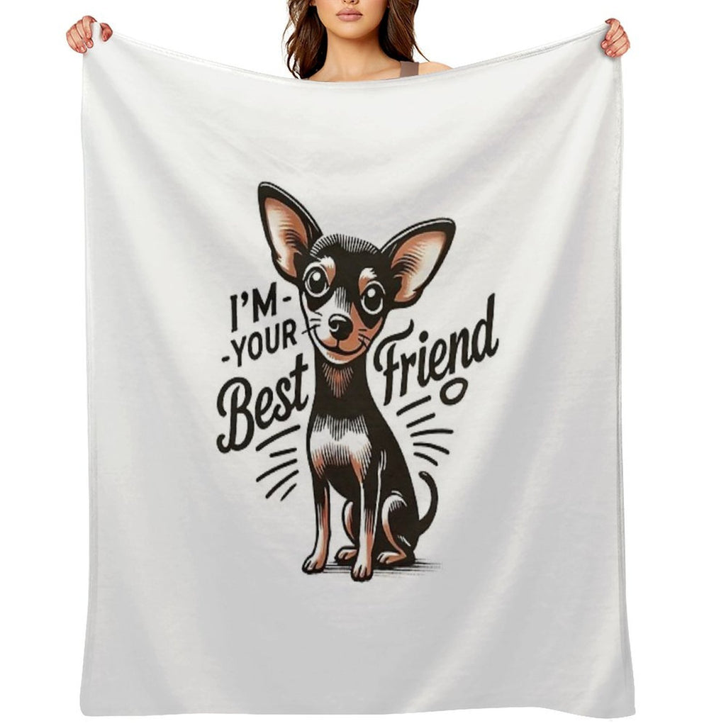 Anime Style Miniature Pinscher T-Shirt 'I'm Your Best Friend' Design Sustainable Throw Blanket