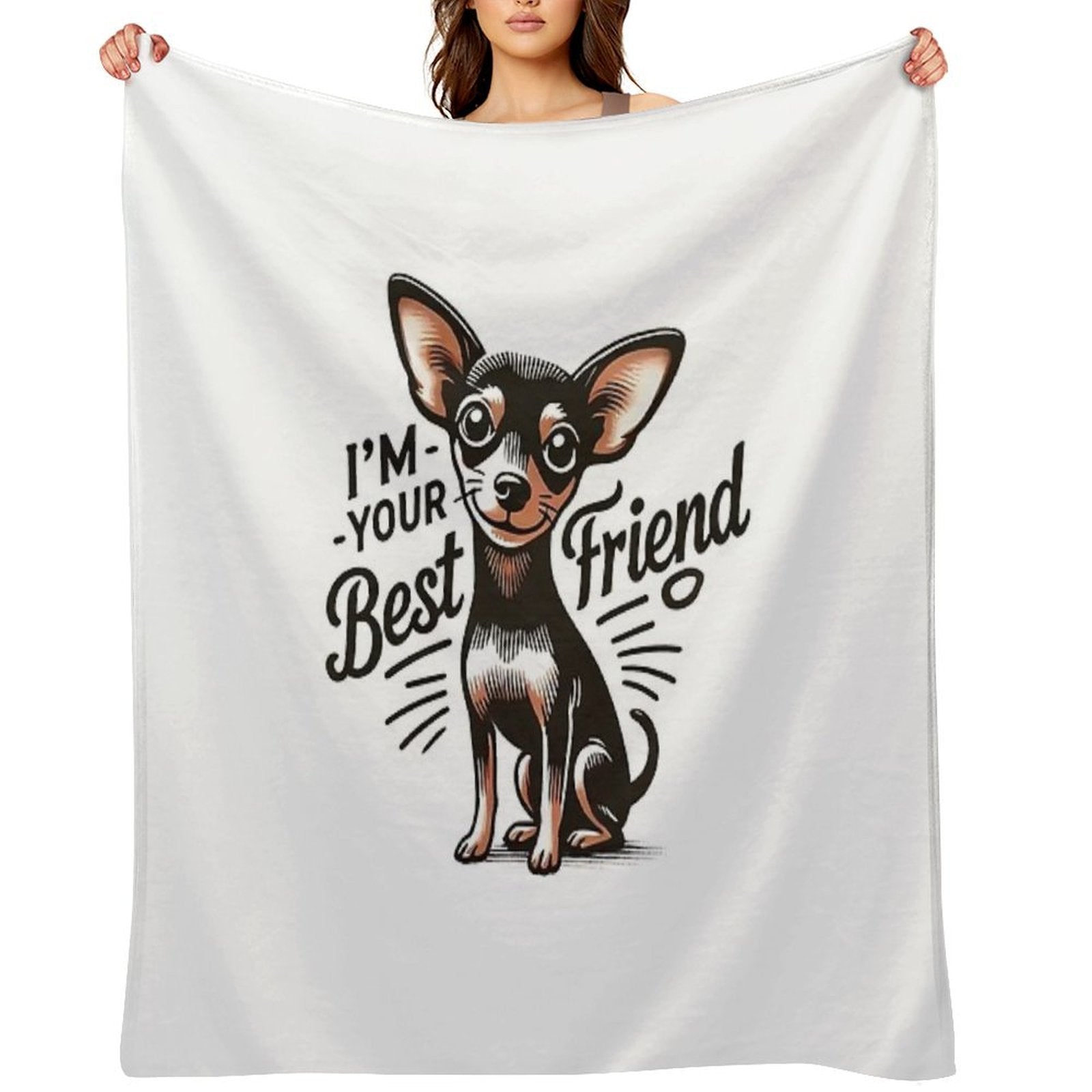 Anime Style Miniature Pinscher T-Shirt 'I'm Your Best Friend' Design Sustainable Throw Blanket