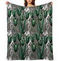 Emerald Green Tulips with Silver Baroque Compact Throw Blanket