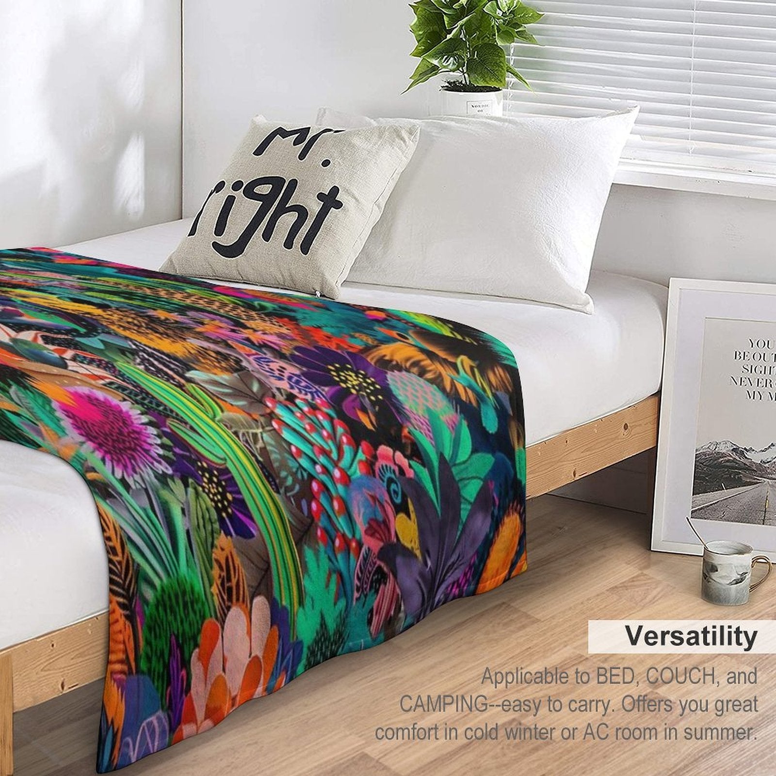 Vibrant Coyote Collage Art in A Botanical Wonderland Versatility Throw Blanket