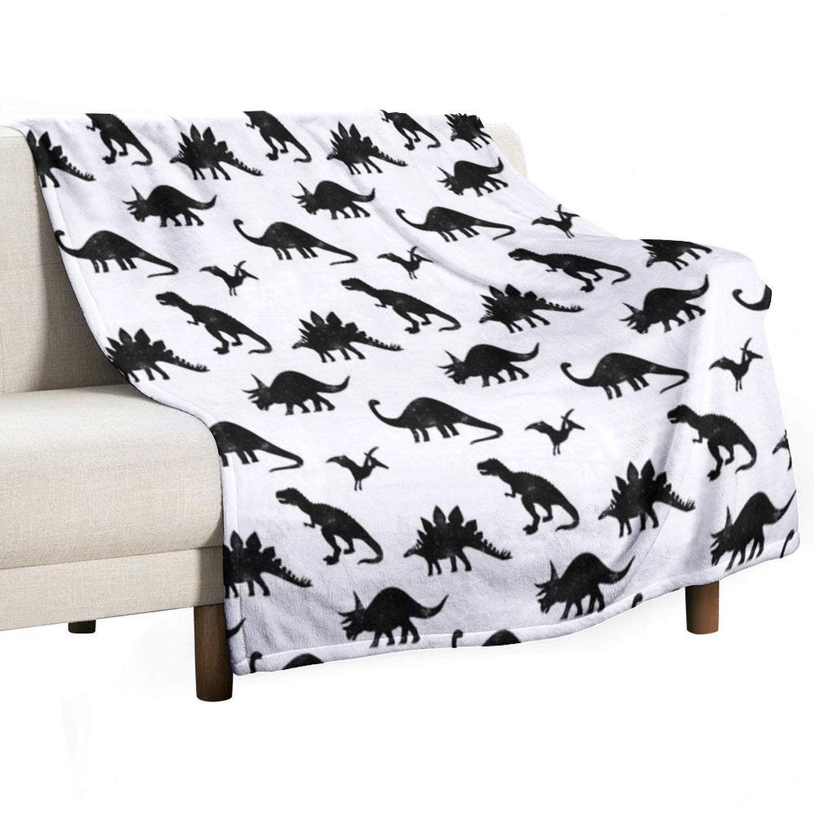 Black + White Dinosaurs Compact Throw Blanket