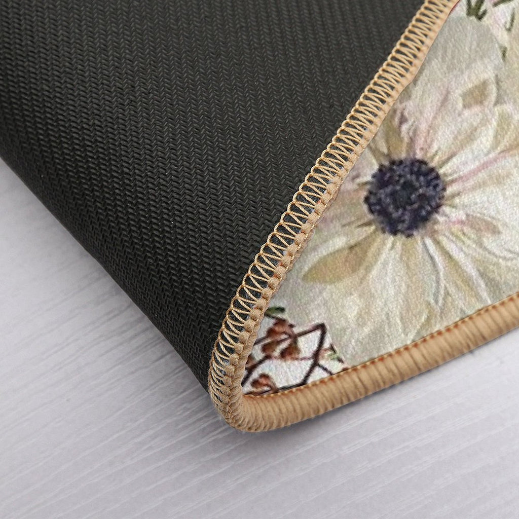 Detailed Hand Drawn Flowers - Blooming Magnolia, Roses, Eucalyptus And Herbs.  Long-Lasting Bath Mat