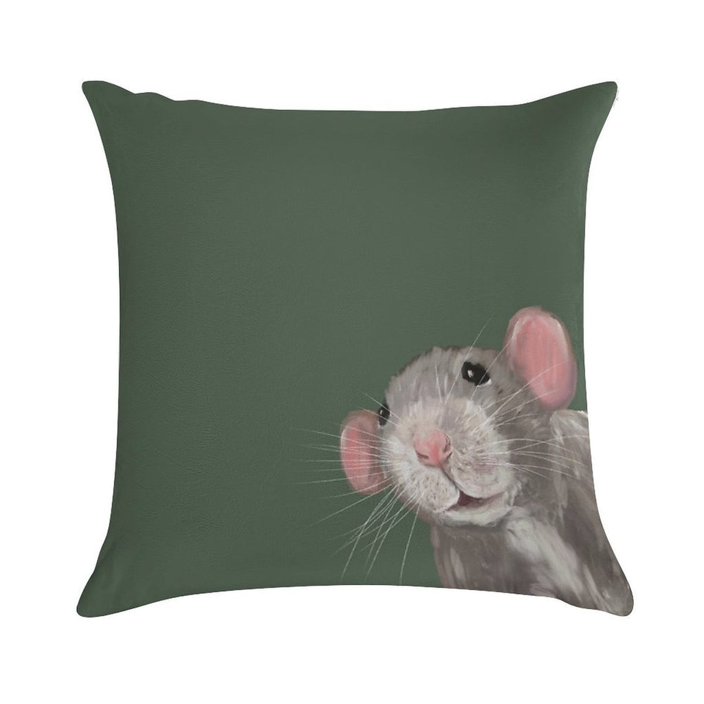 The Peeking Rat (Green) Soft Gift Ready Throw Pillow