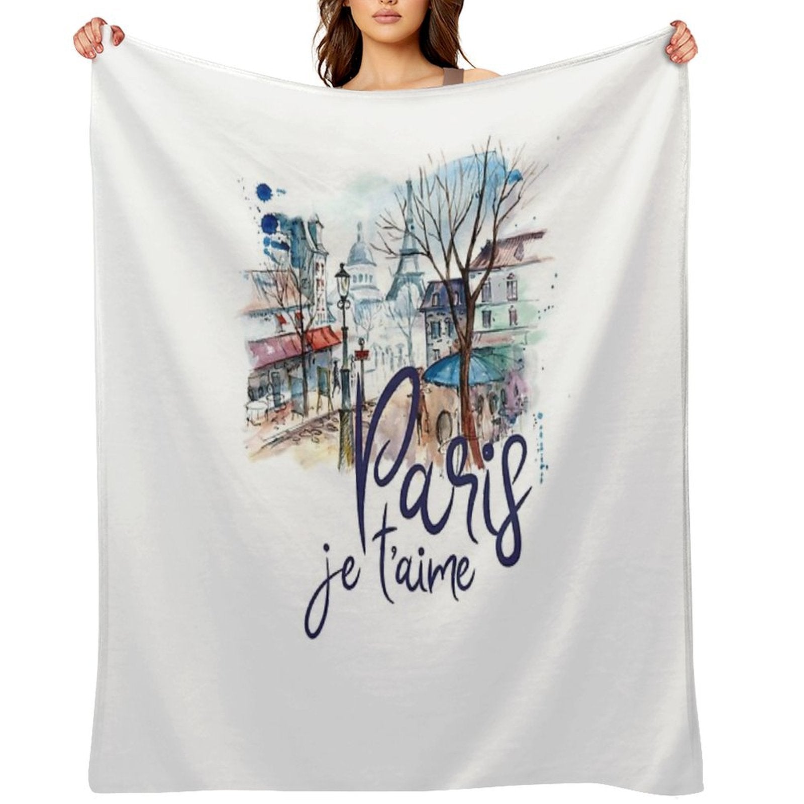 Paris Je T'aime Watercolor Calligraphy Art - France Souvenir Gifts Shrink-resistant Throw Blanket