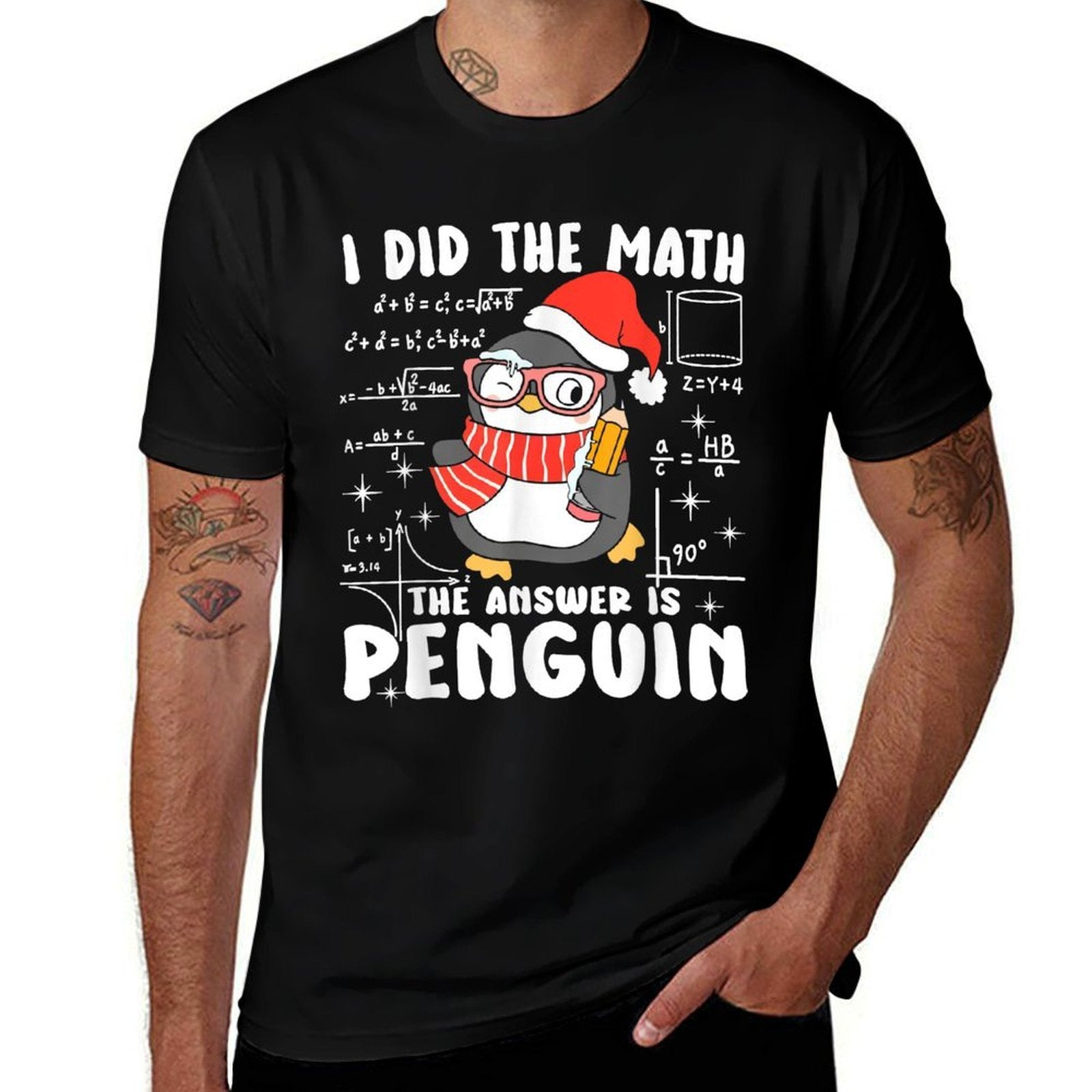 I Did The Math The Answer Is Penguin Christmas Math Teacher  Ribbed Collar T-Shirt