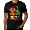Happy Thanksmas Christmas Thanksgiving Funny Turkey  Cotton T-Shirt