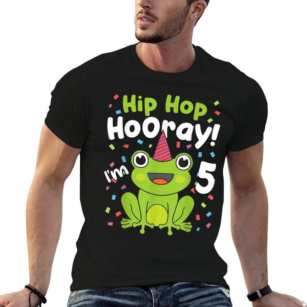 5th Birthday Boy Frog Lover 5 Year Old Funny B-Day Matching  Polyester Blend T-Shirt