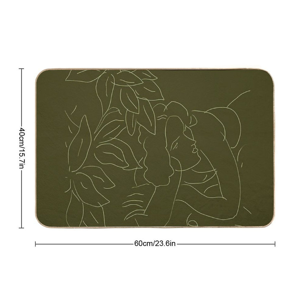 Matisse Line Art #5 Green  Anti-Trip Bath Mat