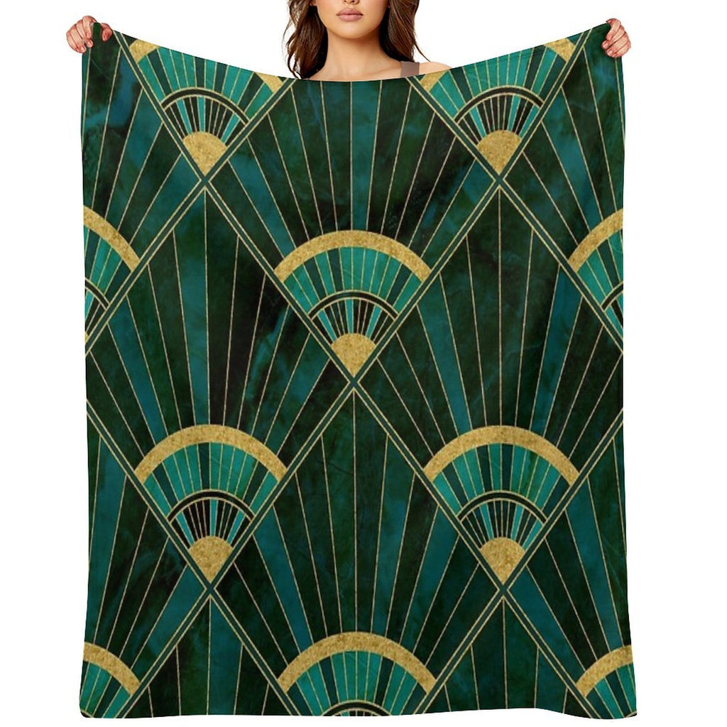 Art Deco Real Green Marbled Geometric Pattern Quick-dry Throw Blanket