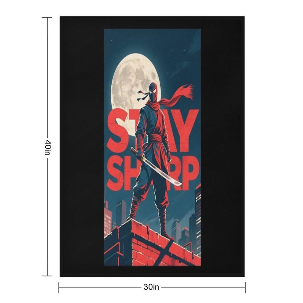 Stay Sharp – Retro Ninja in Hope-Style Urban Scene Anti-pilling Throw Blanket