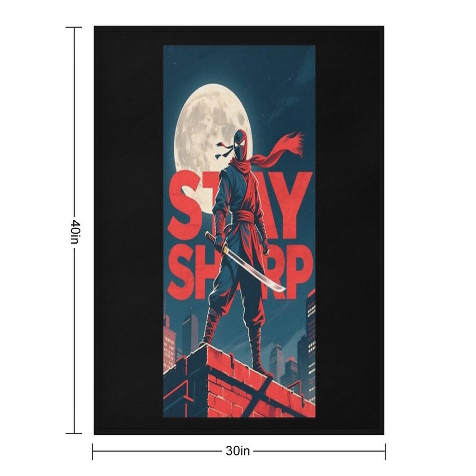Stay Sharp – Retro Ninja in Hope-Style Urban Scene Anti-pilling Throw Blanket