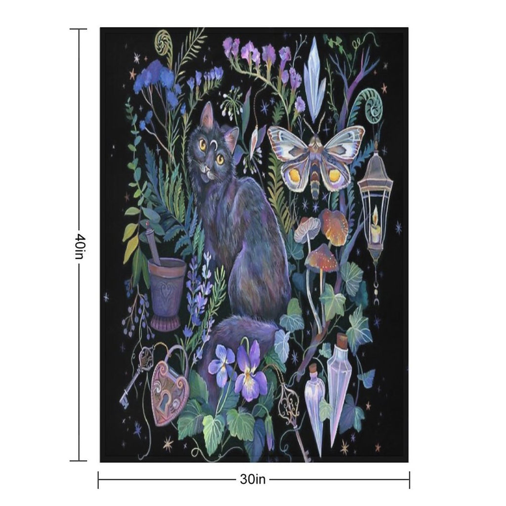 Black Cat Potion Garden Anti-pilling Throw Blanket