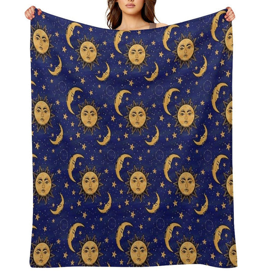 Vintage Moon And Sun Stars Celestial Eco-conscious Throw Blanket