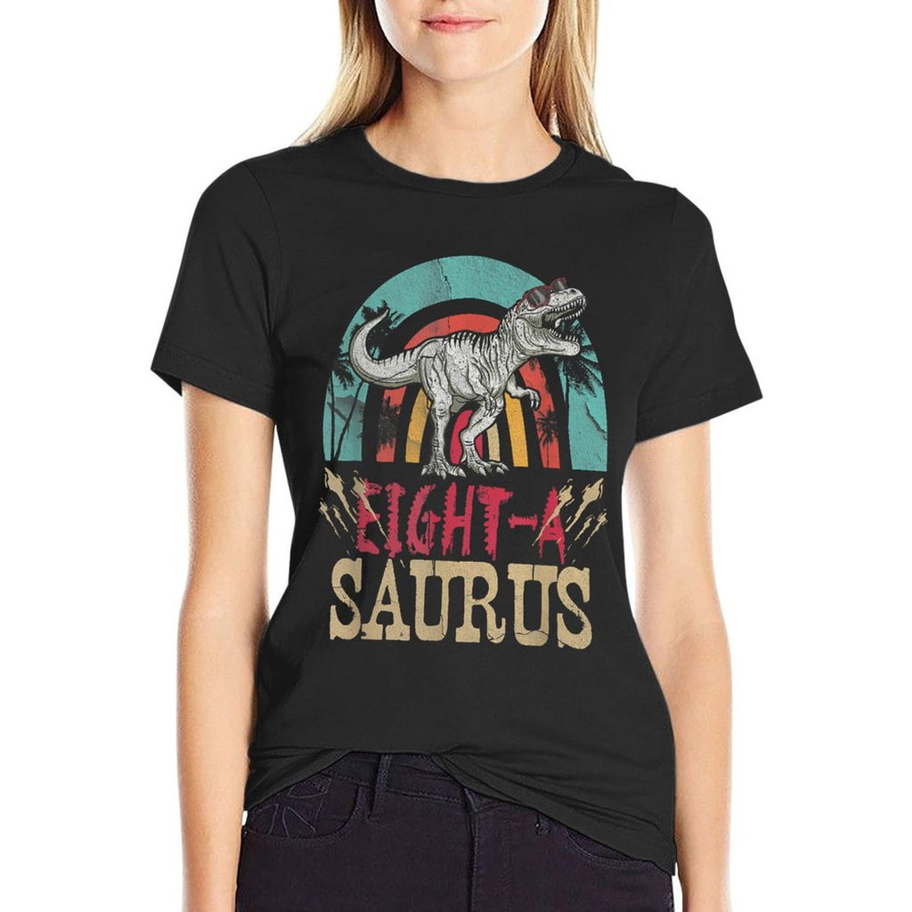 Kid 8 Year Old Dinosaur Birthday 8th T Rex Dino Eight Saurus  High-quality Stitching T-Shirt