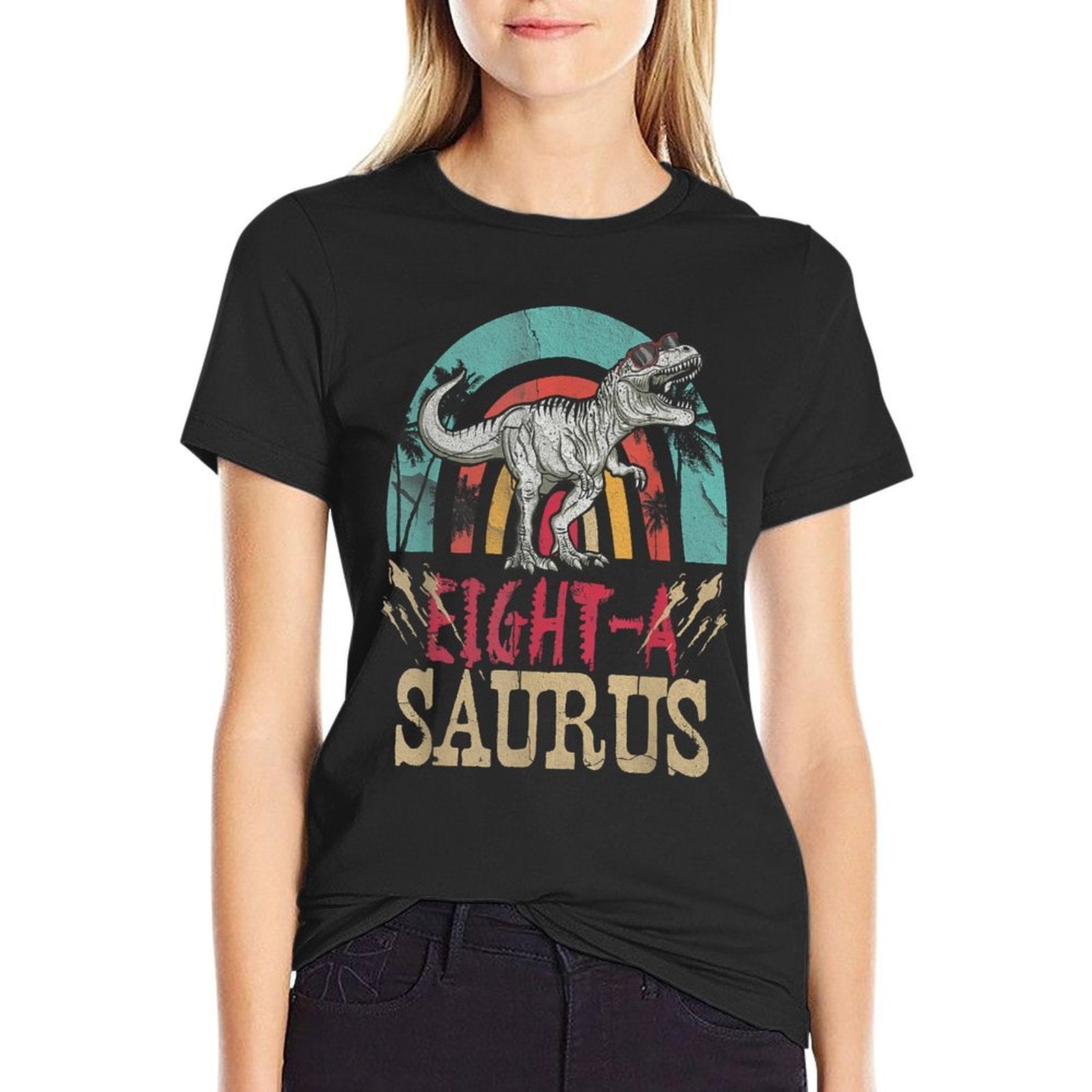 Kid 8 Year Old Dinosaur Birthday 8th T Rex Dino Eight Saurus  High-quality Stitching T-Shirt