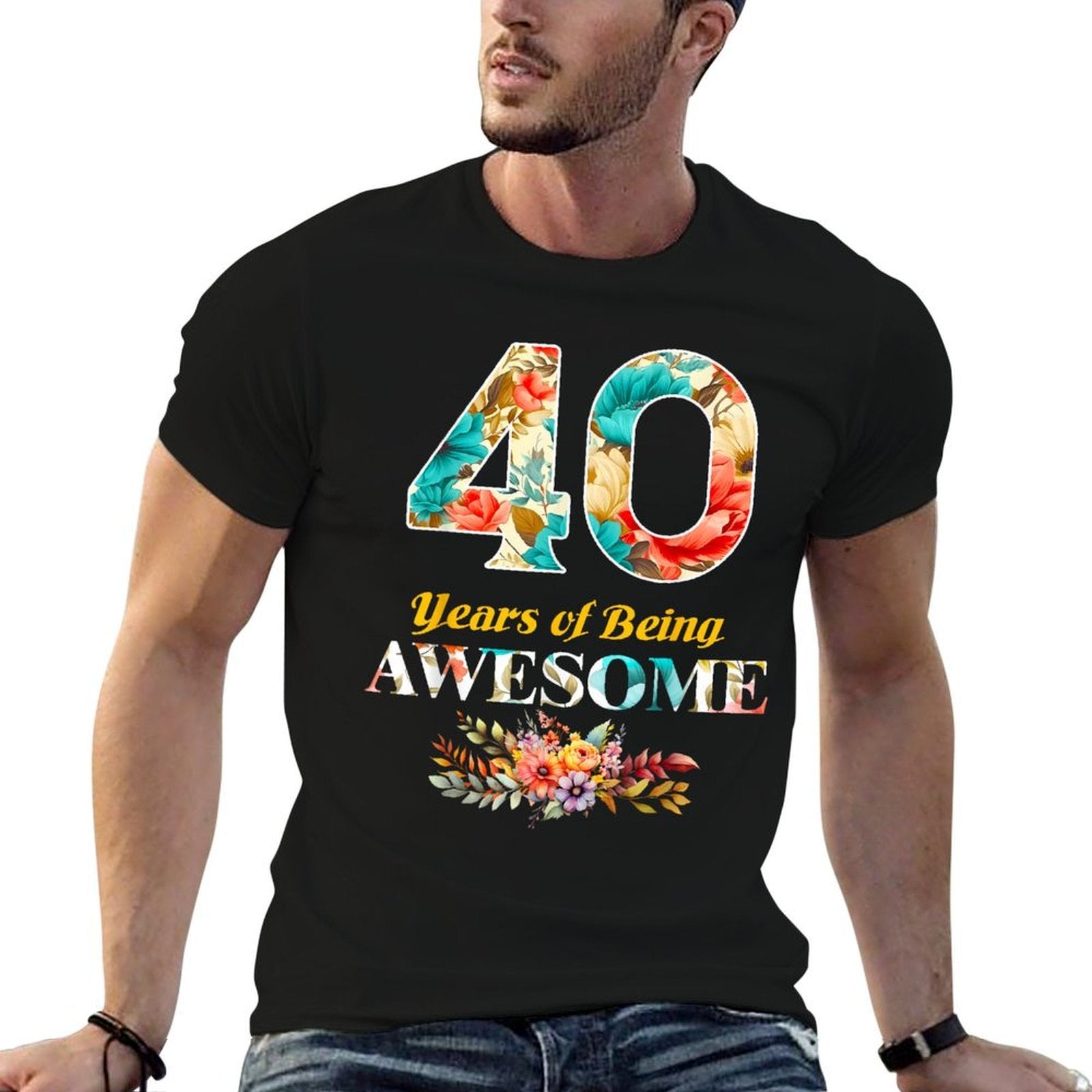 40 Years of Being Awesome Floral Womens 40th Birthday  High-quality Stitching T-Shirt
