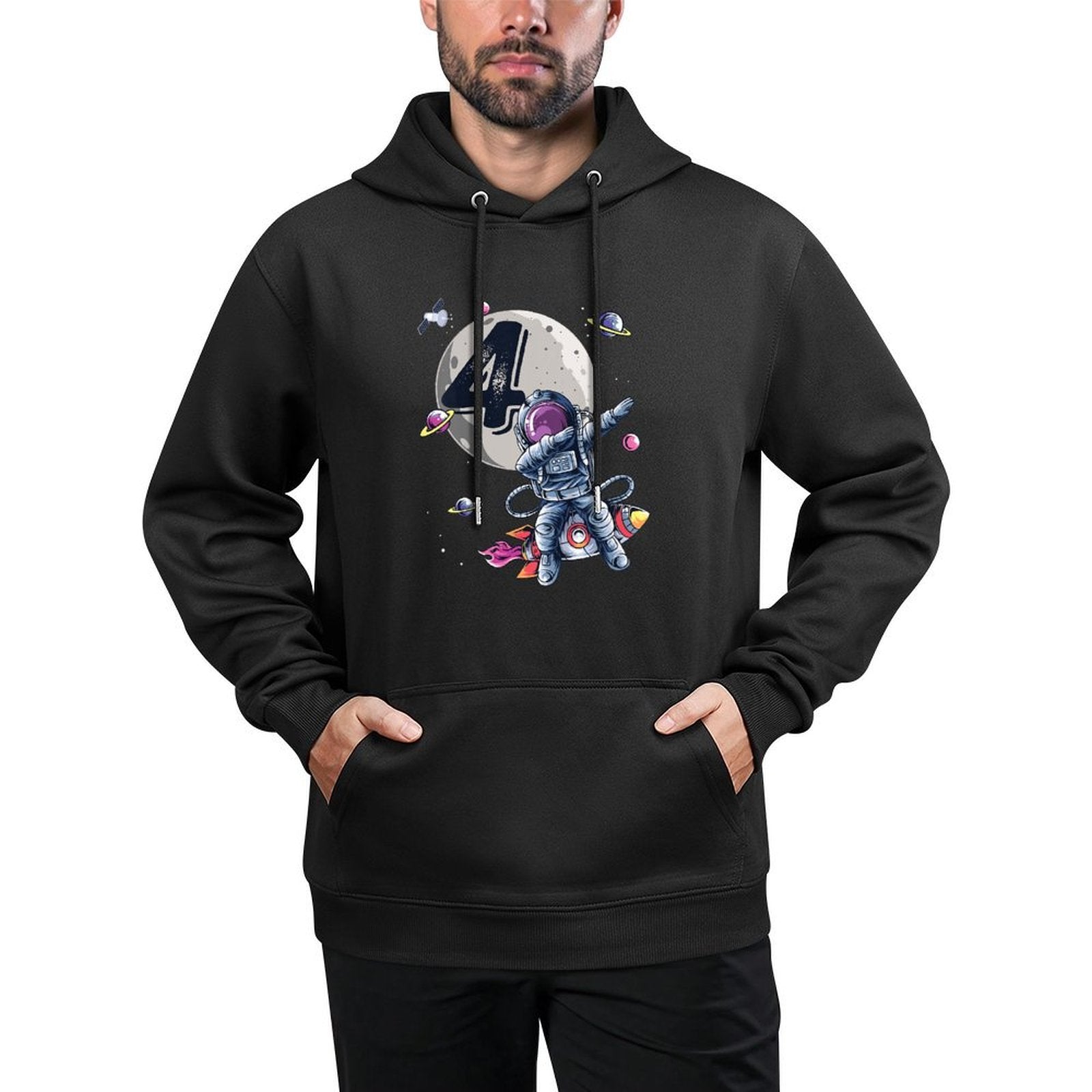 Kids 4 Years Old Birthday Boy Astronaut Gifts Space 4th B-Day Kangaroo Pocket Hoodie