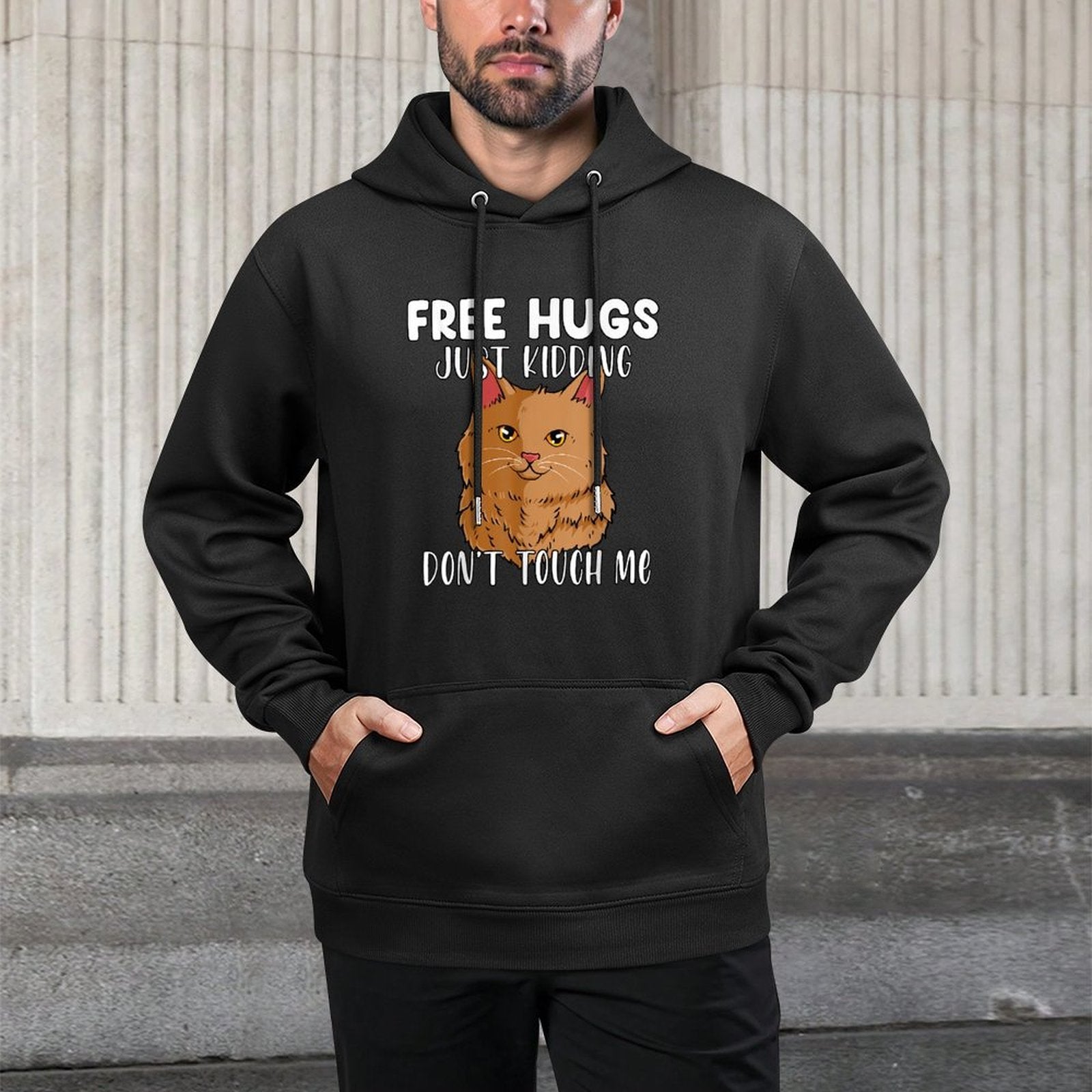 Free Hugs Just Kidding Dont Touch Me Cat Funny Kitten Customizable Surface Hoodie