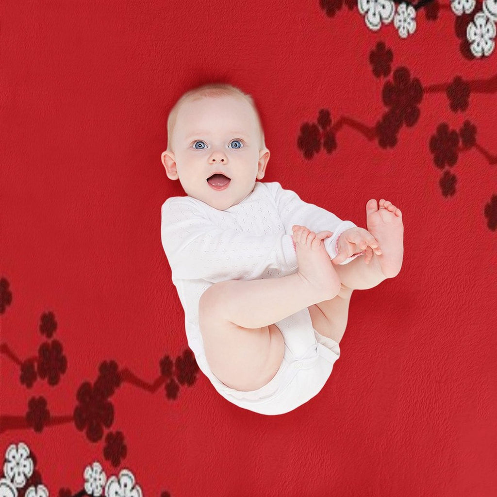 White Oriental Cherry Blossoms on Red And Chinese Wedding Double Happiness  Japanese Sakura © Fatfatin Compact Throw Blanket