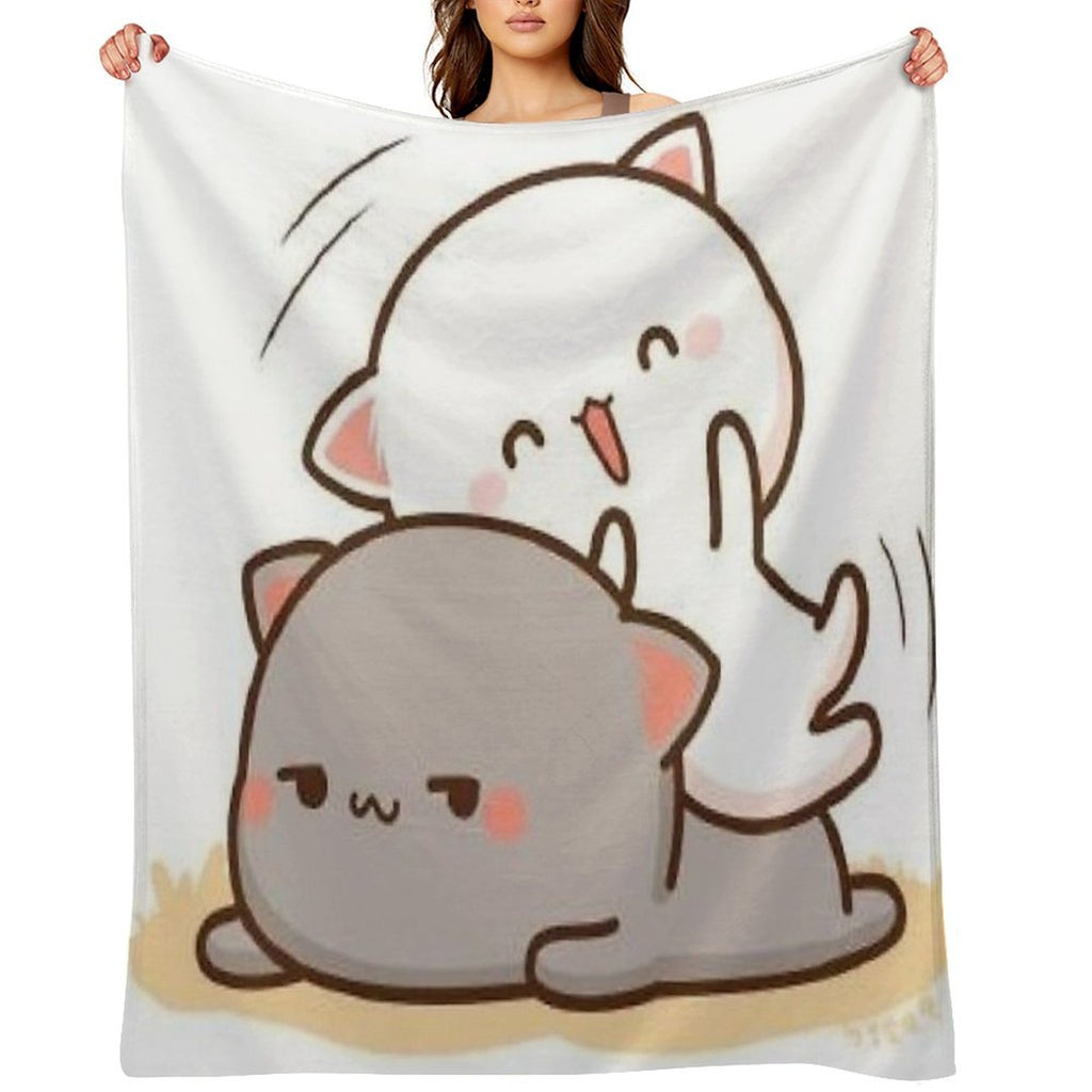 Peach Sitting on Goma - Mochi Peach Cat Machine-washable Throw Blanket