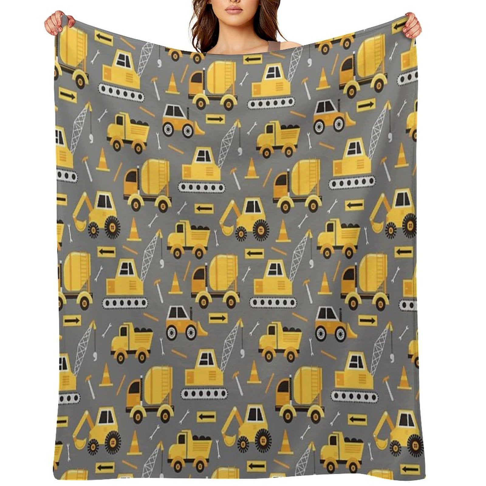 Construction Trucks on Gray Lightweight Throw Blanket