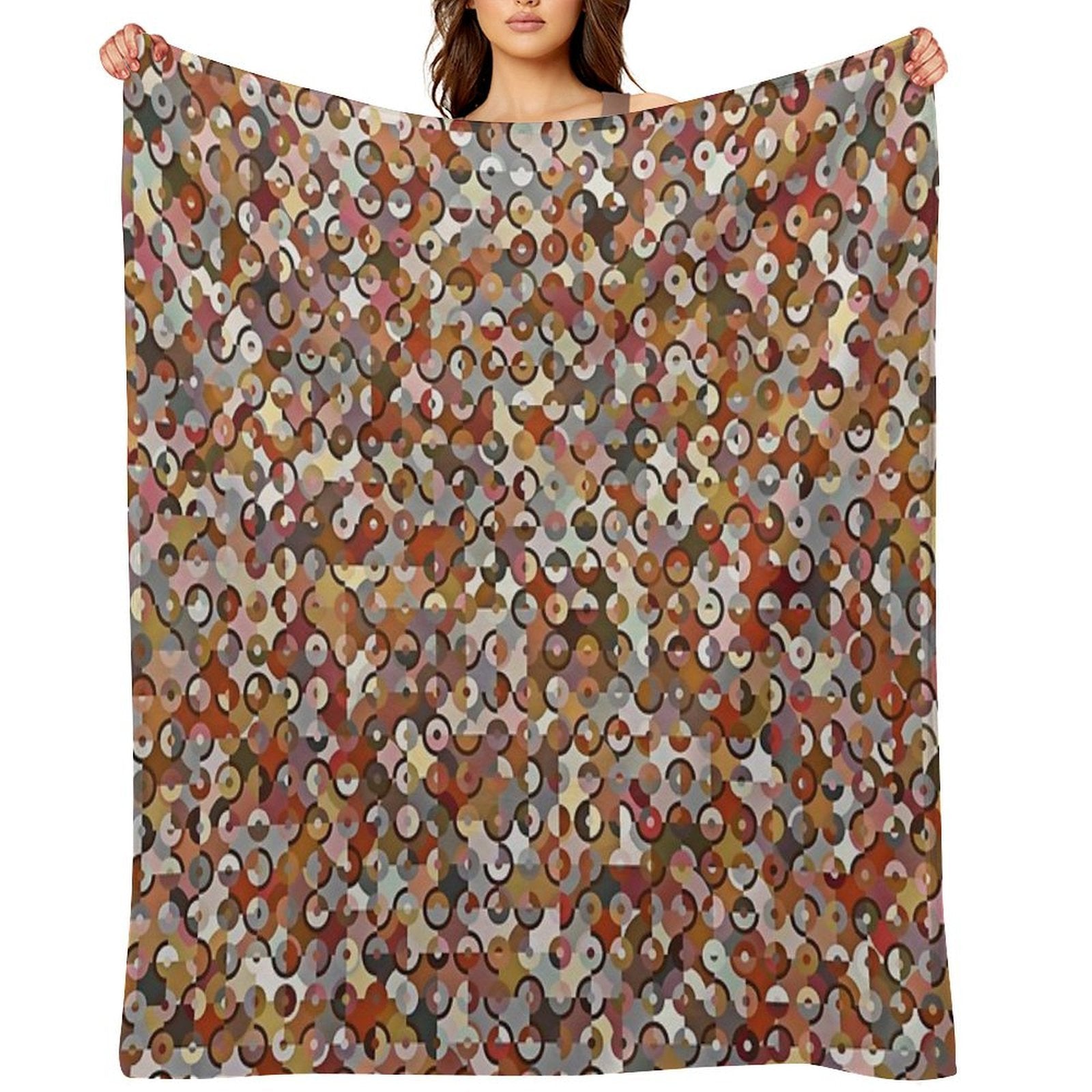 Circle Pattern in Soft Shades of Brown, Cream & Gold Sustainable Throw Blanket